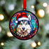 Husky in Santa Hat Suncatcher Decoration